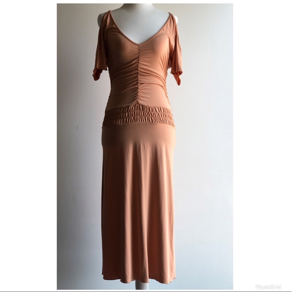 Tyler tan cold shoulder dress